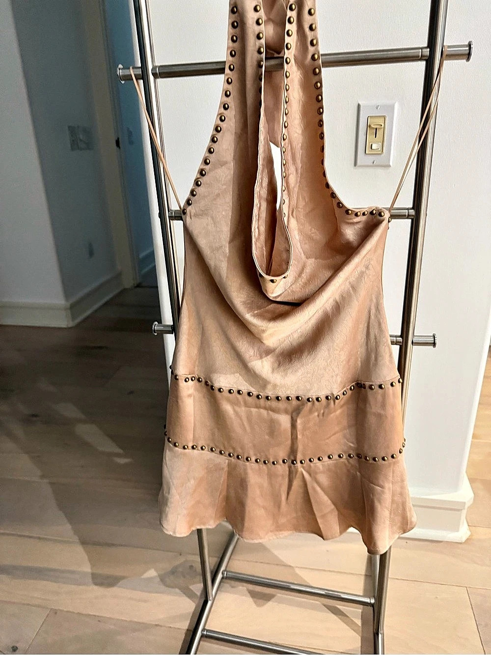 12th Tribe Studded Cowl Neck Mini Dress in Pink NWT